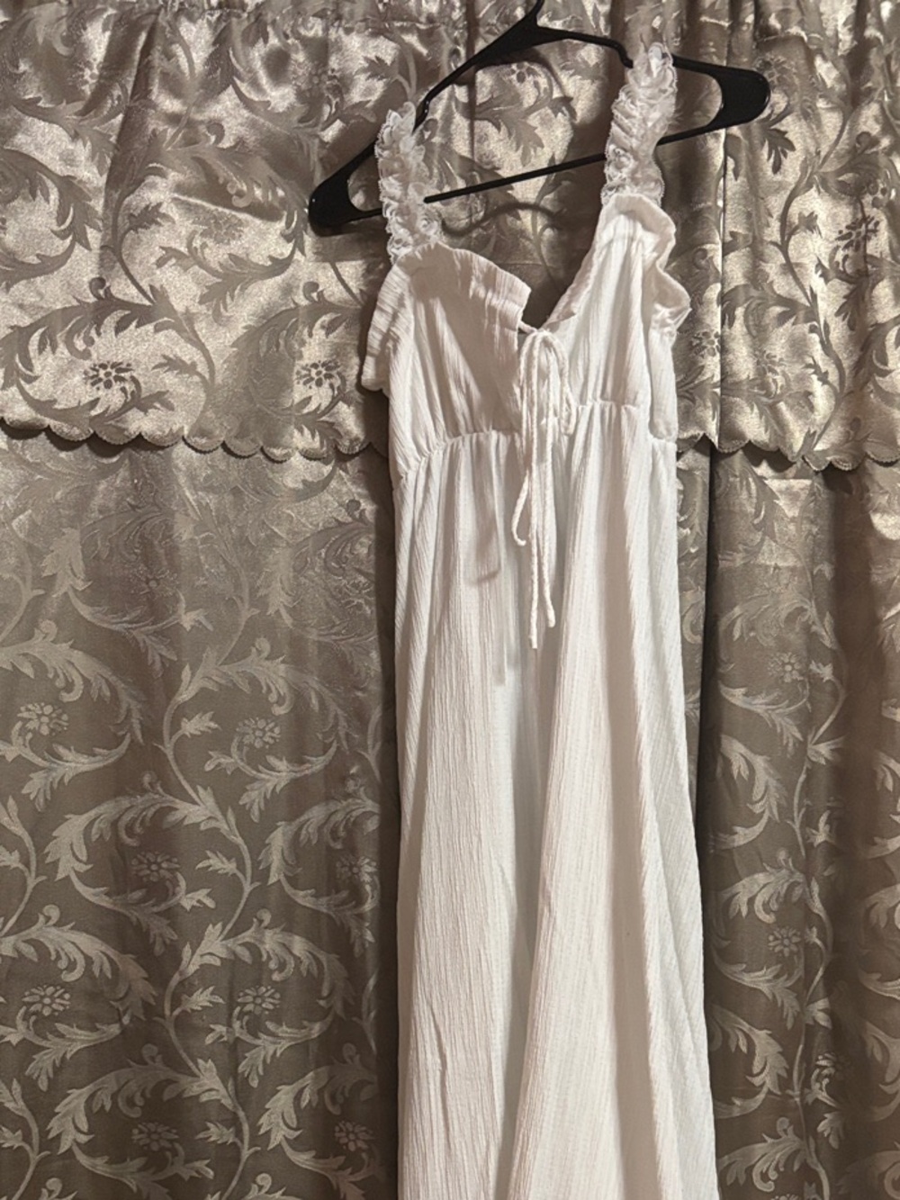 Flowy White Maxi Dress with Ruching and Tie Detail